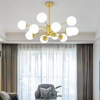 Lustre suspendu LED en fer doré Magic Bean avec télécommande, CRI élevé 90, température de couleur 3 tons, pour salle à manger, chambre à coucher, en acrylique