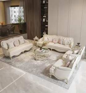 Divano americano in pelle bianca di lusso leggero Hoekbank divano moderno e minimalista Villa europea divano francese in legno massello per divano camera da letto