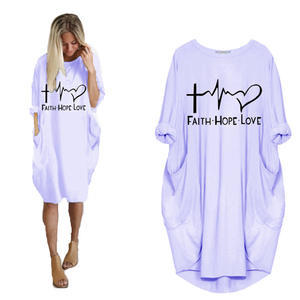 Abito Taglie Forti Autunnale a Maniche Lunghe con Stampa 'Faith <span class=keywords><strong>Hope</strong></span> Love', Camicia da Donna Vestibilità Ampia alla Moda con Tasche - Product Image 2