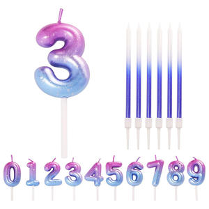 7e Bougie d'anniversaire en forme de chiffre rose, bleue et violette, mignonne, pour gâteau, pour filles, anniversaire, mariage, anniversaire de mariage, décorations de gâteaux - Product Image 2