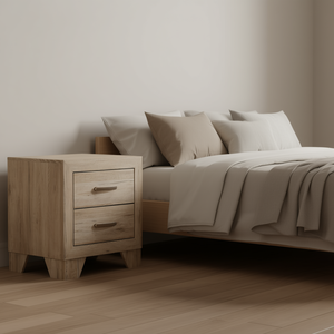 Mesita de Noche Moderna de Madera con 2 Cajones, Acabado Natural, Mueble de Dormitorio, Diseño Ecológico - Product Image 2