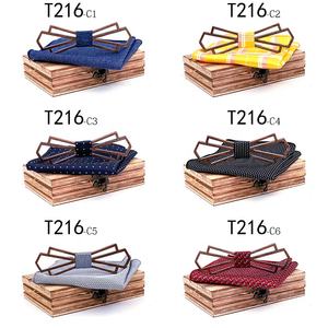Juego clásico de caja de regalo con <span class=keywords><strong>pajarita</strong></span> y pañuelo de madera ahuecada para trajes de hombre - Product Image 4