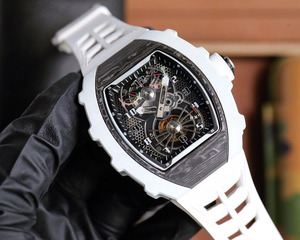 Montre de sport unisexe de luxe 2025, design mécanique blanc high-tech, pièces décoratives noires, boîtier en fibre de carbone de haute qualité, saphir - Product Image 2