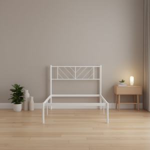 Cadre de lit simple en acier blanc, taille double, design rectangulaire, meubles de chambre à coucher - Product Image 2