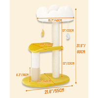 Arbre à chat multi-niveaux en forme de nuage pour intérieur, avec poteaux à gratter en sisal, perchoir panoramique, coussins lavables et jouet suspendu