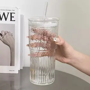 Ins-style Large-capacity Glass Cup With Lid Straw Summer High-value Fruit Tea Cold Drink Cup House Hold Milk Tea Girls' Cup