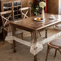 Nappe de table transparente en plastique imperméable, nappe rectangulaire en vinyle PVC avec dentelle macramé, anti-déversement d'huile, couvre-table