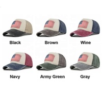 Casquette de Baseball Vintage en Coton Lavé Réglable en Détresse 5 Panneau Chapeau de Camionneur Élégant Chapeau à la Mode Imprimé US Drapeau Fruit