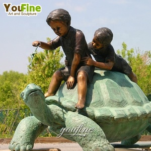 Antique Thủ Công Mỹ Nghệ Đồng HandMade Bronze Tượng Rùa Và Trẻ Em Điêu Khắc Để Bán - Product Image 1