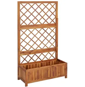 SenGong Wood Solid Fir Wooden Raised Garden Bed Planter Boxwith Lattice Trellis Panel