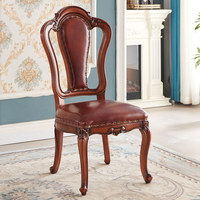 Chaise de salle à manger mobile de style campagnard américain, revêtement en cuir véritable, structure en bois massif, pour la maison, la table, l'hôtel