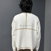 T-shirt oversize en coton personnalisé avec logo brodé, style streetwear, pour homme, en tricot gaufré avec surpiqûres contrastées, manches longues