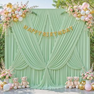 Tenda di Sfondo <span class=keywords><strong>Verde</strong></span> Salvia per Feste, <span class=keywords><strong>Tende</strong></span> Fotografiche <span class=keywords><strong>Verde</strong></span> Scuro Senza Pieghe, Drappeggi in Tessuto per Decorazione Baby Shower - Product Image 2