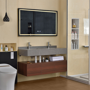 Luxury Modern Wall-Mounted Double <strong>Vanity</strong> <strong>Unit</strong> with LED Mirror Stone Basin Bathroom Cabinet Eco-Friendly for Living Room <strong>Bedroom</strong> - Product Image 2