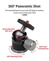 Support de fixation rotatif à 360° en alliage d'aluminium anodisé noir pour mini rotule, griffe porte-accessoire pour appareil photo reflex numérique, trépied et monopode