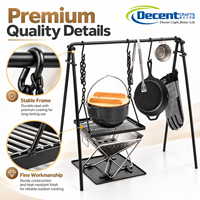 Station de cuisson portable pour camping, support de foyer, grille suspendue, poêle, pinces, barbecue extérieur