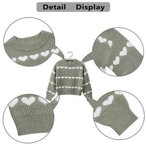Suéter de Punto con Estampado de Corazones Verde Salvia para <span class=keywords><strong>Mujer</strong></span>, <span class=keywords><strong>Cuello</strong></span> Redondo, Manga Larga, Informal, para Invierno, Prenda de Punto Informal para Usar en Capas - Product Image 4