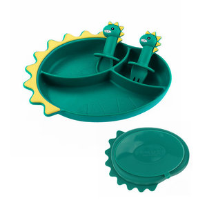 Silicona de grado alimenticio Alimentación del bebé Dinosaurio Placa de succión dividida Cuchara Tenedor Productos para bebés Juego de alimentación - Product Image 2