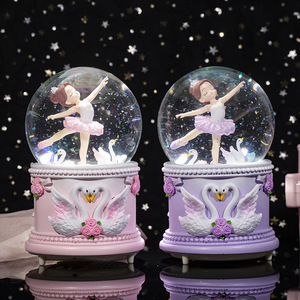 Caja Musical de Bola de Nieve con Bailarina de <span class=keywords><strong>Ballet</strong></span> y Cisne, Base de Cisne, Bola de Cristal Musical Iluminada, Adorno de Mesa, Regalo de Cumpleaños para Niños - Product Image 4