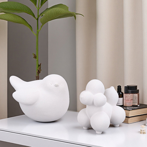 Redeco minimalista stile scandinavo Figurine animali in ceramica bianco opaco barboncino cane Figurine uccello ornamento elegante decorazione per la casa - Product Image 2