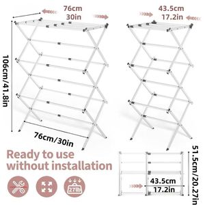 Folding <b>Clothes</b> Drying <b>Rack</b> X Type Multi Layer Floor Standing Indoor Outdoor Retractable Drying Rod - Product Image 3