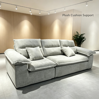 Canapé modulaire moderne en tissu gris 3 places, avec dossier inclinable rembourré large, coussins d'assise épais et grands accoudoirs