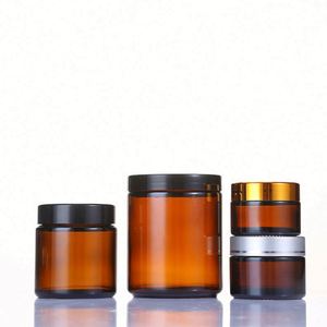 Brown Glass Cream Jars 5g-100g Empty Wide Mouth Face Cream Eye Cream <b>Aluminum</b> Screw Cap Skin Care Cosmetic Packaging - Product Image 2