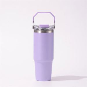 Gobelet isotherme de voyage 20oz 30oz en acier inoxydable avec poignée, couvercle, paille et base antidérapante pour thé chaud - Product Image 5