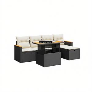 Ensemble de canapés de jardin en rotin noir, mobilier d'extérieur 4 places avec rangement, design contemporain - Product Image 1