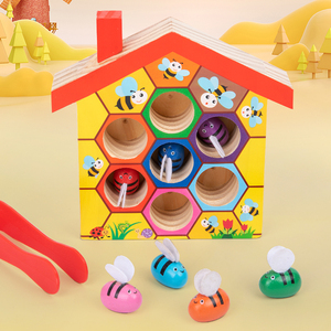 Wooden Kids Montessori Educational Toys Industrious Little Bee Color Cognition Clip Bee-picking Game 2-7 Year Olds Unisex XM-LMS - Product Image 4
