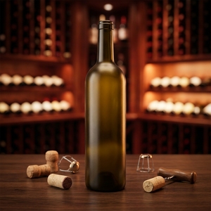 Botella <span class=keywords><strong>de</strong></span> Vino <span class=keywords><strong>de</strong></span> Vidrio Verde Borgoña <span class=keywords><strong>de</strong></span> 750 ml con Tapón <span class=keywords><strong>de</strong></span> Corcho - Product Image 1