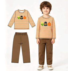 Conjuntos de Ropa para Niños de Boutique Personalizados, Camisa y Pantalones de 2 Piezas con Diseño de Calabaza de Otoño y Espantapájaros para Niño Pequeño, Venta al por Mayor, Conjuntos de Ropa para Bebé y Hermano - Product Image 1
