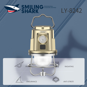 Smiling Shark Outdoor <b>Camping</b> <b>Lantern</b> LY-8242 Rechargeable <b>LED</b> Portable Lamp Metal Body With Clock Feature - Product Image 1