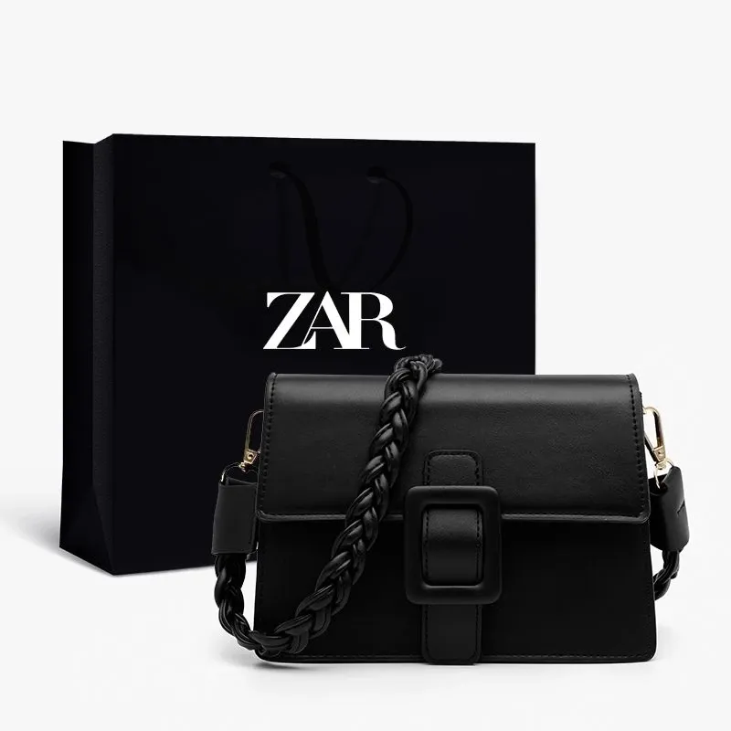 Bolsa de luxo feminina, bolsa transversal, grande capacidade, preta, duas alças