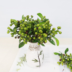 Artificial Fruit Bouquet White Berries Green Leaves Mesh Vase Home Decor Festival Decoration - Product Image 2