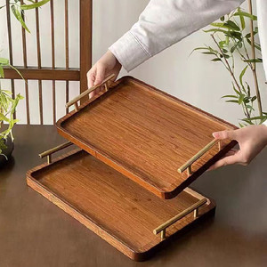 Solid Wood <b>Tea</b> <b>Tray</b> With Handles Walnut Color Serving <b>Tray</b> For <b>Tea</b> Set And Drinks Hotel Coffee Use - Product Image 2