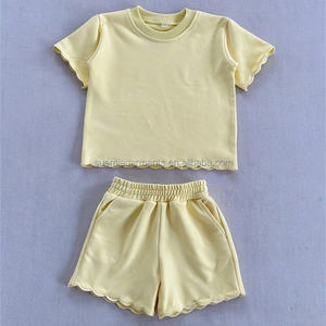 Ensemble de vêtements d'été en molleton français 100% coton à bord festonné pour maman et moi, ensemble pour tout-petits, enfants, sweat-shirt, shorts, tenue pour filles, enfants - Product Image 6