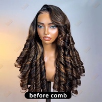 Perruques Ombrées Marron avec Mèches pour Femmes Noires, Perruques Indiennes Vierges Naturelles sans Colle avec Dentelle Transparente HD