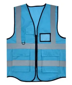 ジッパーロゴ付きの視認性の高い反射性の青い服の安全ベストカスタマイズされた作業服黒の安全セキュリティベスト反射