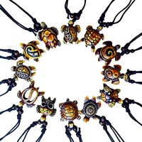 Collier Rétro Vintage Animalier Transfrontalier, Pendentif Tortue Extensible en Résine et Poudre d'Os de Bovin, Chaîne de Pull pour Couple Hiver