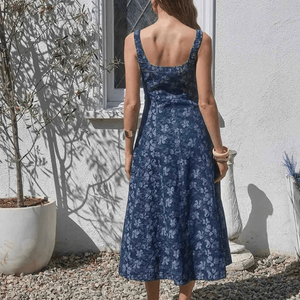 Quantité minimale de commande pour une jupe midi en denim jacquard floral sur mesure, robe maxi en denim 100% coton - Product Image 2