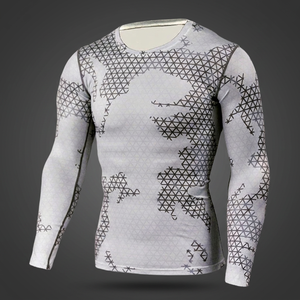 Chemise de sport à manches longues pour homme, impression par sublimation, séchage rapide, motif géométrique gris, matériau de haute qualité - Product Image 2