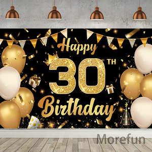 Bannières personnalisées joyeux anniversaire fête d'anniversaire grand noir or <span class=keywords><strong>Photo</strong></span> toile de fond décor anniversaire fond bannière pour 30e 50e - Product Image 2