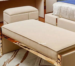 Banco otomano tapizado de cuero para dormitorio moderno de lujo barato, taburete para cama, Banco de cama otomana cubierto de Metal de cuero - Product Image 3