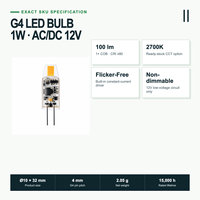 Ampoule LED G4 1W AC/DC 12V 100LM Silicone COB Sans Scintillement 2700K Non Dimmable Bi-Pin pour Lustre et Éclairage de Meuble