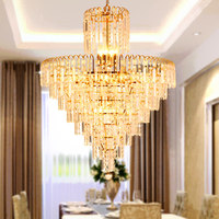 Lustre en cristal de style européen moderne minimaliste de luxe, finition dorée, éclairage LED, installation double usage, garantie de 5 ans