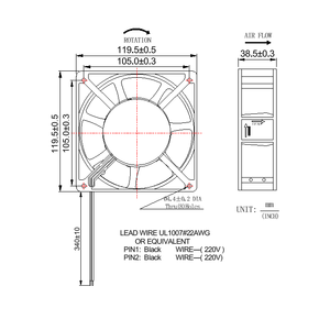 Ventola di Raffreddamento Assiale Industriale ad Alta Temperatura 120x120x38mm con Cuscinetti a Sfera, Brushless, AC 100-240V, OEM ODM, in Lega di Alluminio - Product Image 4