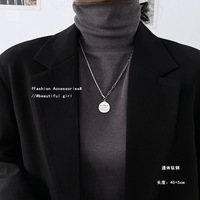 KISSWIFE kalung sambungan mutiara lapisan ganda perak baja tahan karat Punk kalung liontin salib hati wajah tersenyum rantai Sweater pria wanita