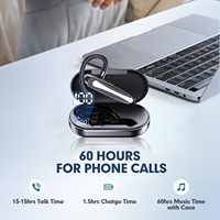 Headset Bluetooth nirkabel, Headset gantung gaya telinga siaga panjang baterai hidup bisnis mengemudi tampilan Digital tahan air pengurang kebisingan