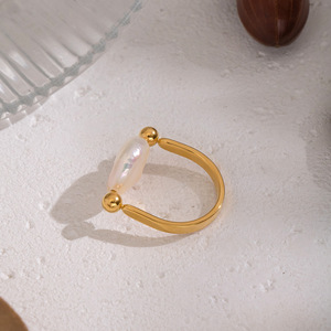 Ensemble <span class=keywords><strong>de</strong></span> bagues en acier inoxydable avec perles <span class=keywords><strong>de</strong></span> culture d'eau douce baroques naturelles, design <span class=keywords><strong>de</strong></span> <span class=keywords><strong>mode</strong></span> pour femmes, pour mariage, forme fer <span class=keywords><strong>à</strong></span> cheval, argent - Product Image 2